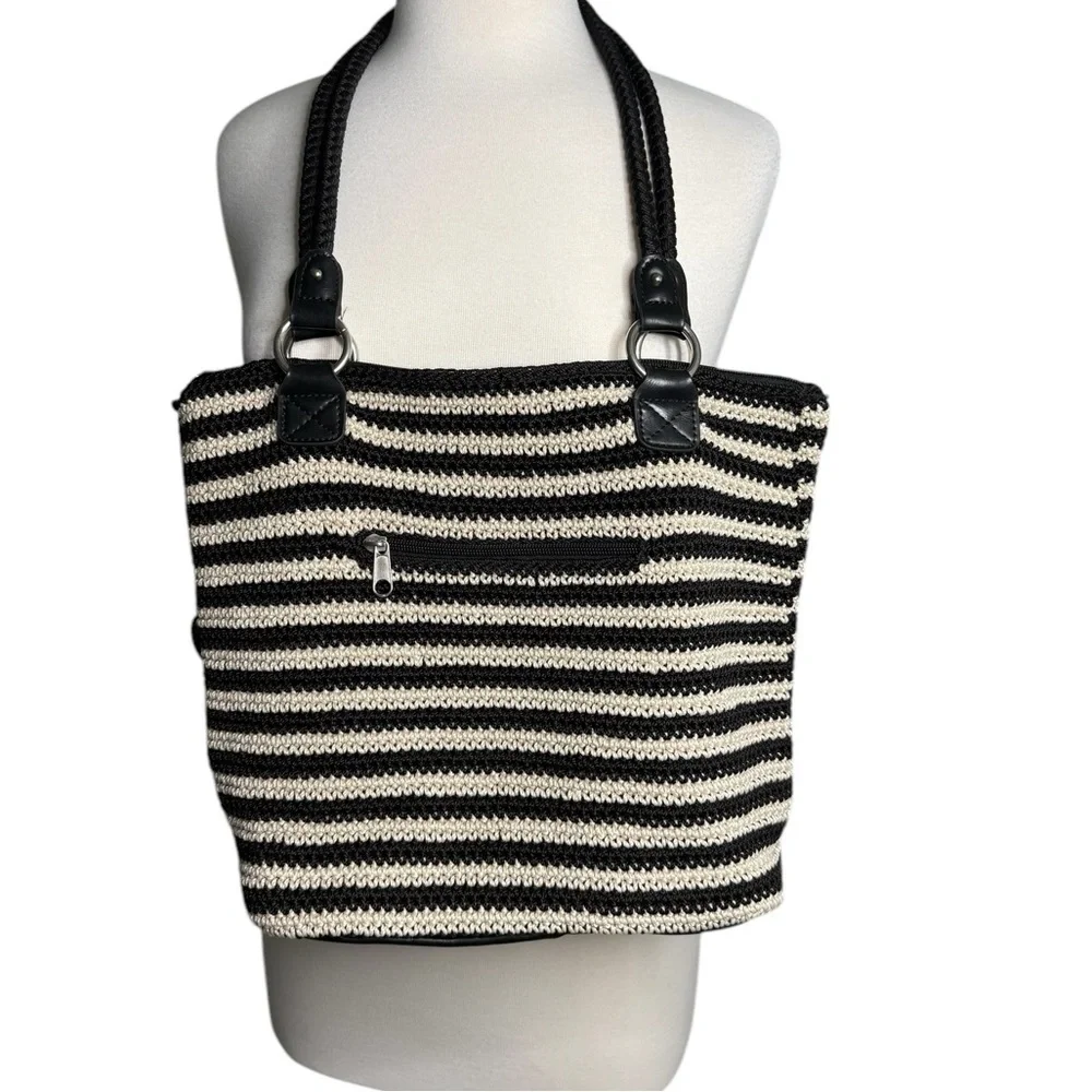 The Sak Black and White Crochet Collection Hobo Handbag